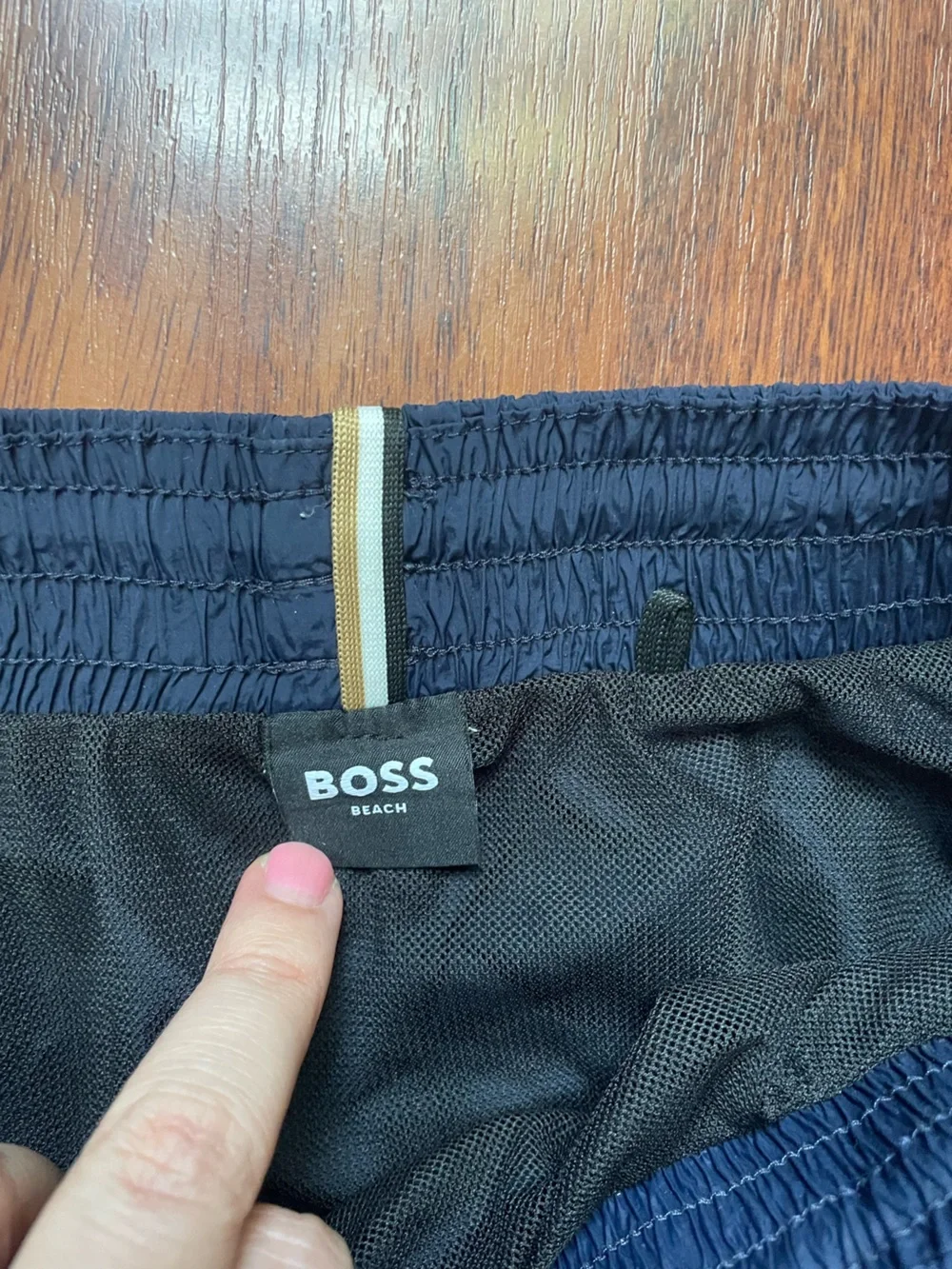 Hugo BOSS Navy Swim Shorts with White Drawstring Large